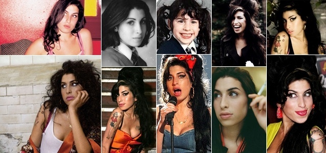 Montagem com várias fases da vida de Amy Winehouse